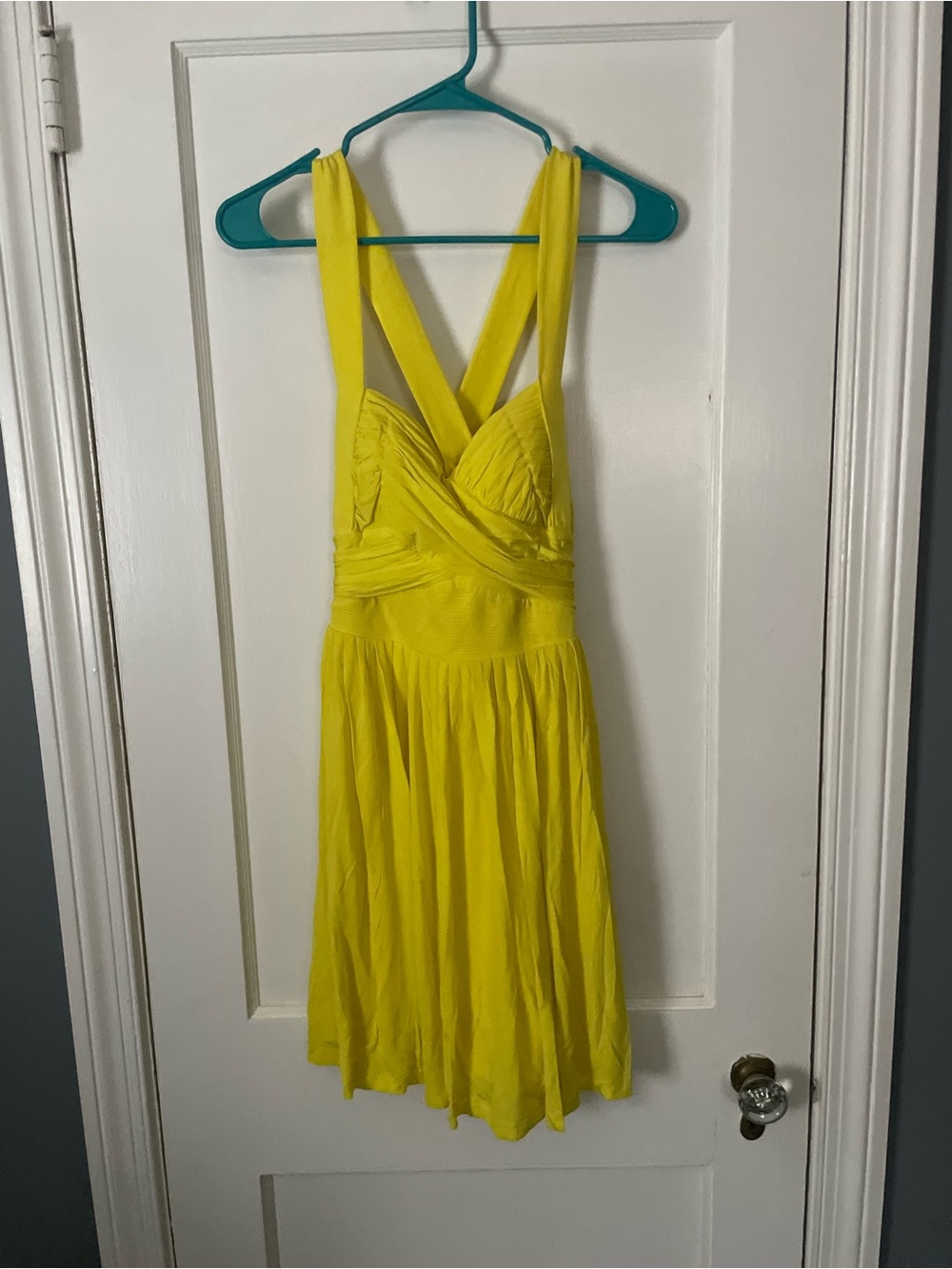 Vintage Y2K Bebe Women’s Yellow Cross-Back Cocktail Dress Size XS